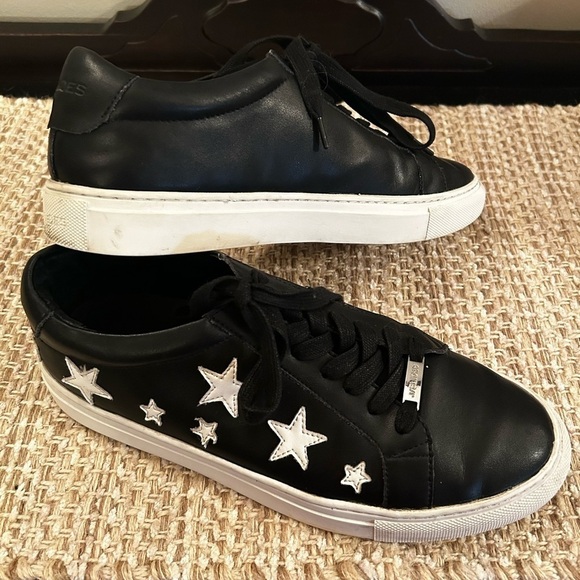 J/Slides NYC Alabama Women's Black Leather Lace Up Star Casual Sneaker Size 9 - Picture 2 of 9